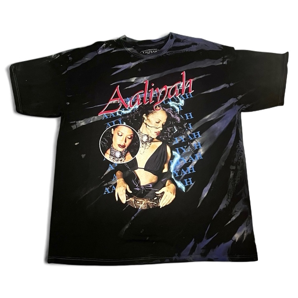 Aaliyah T-shirt 1X Black Tie Dye Short Sleeve Streetwear 90s Licensed Oversized